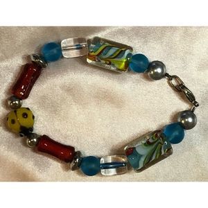 7” bracelet, colorful painted glass